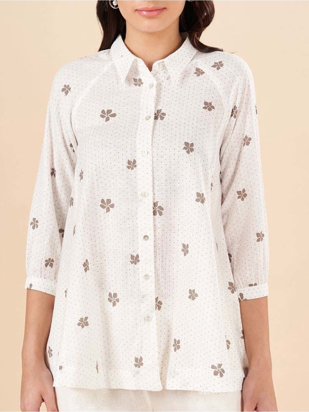 Akkriti by Pantaloons Snow White Printed Cotton Top Sz Small